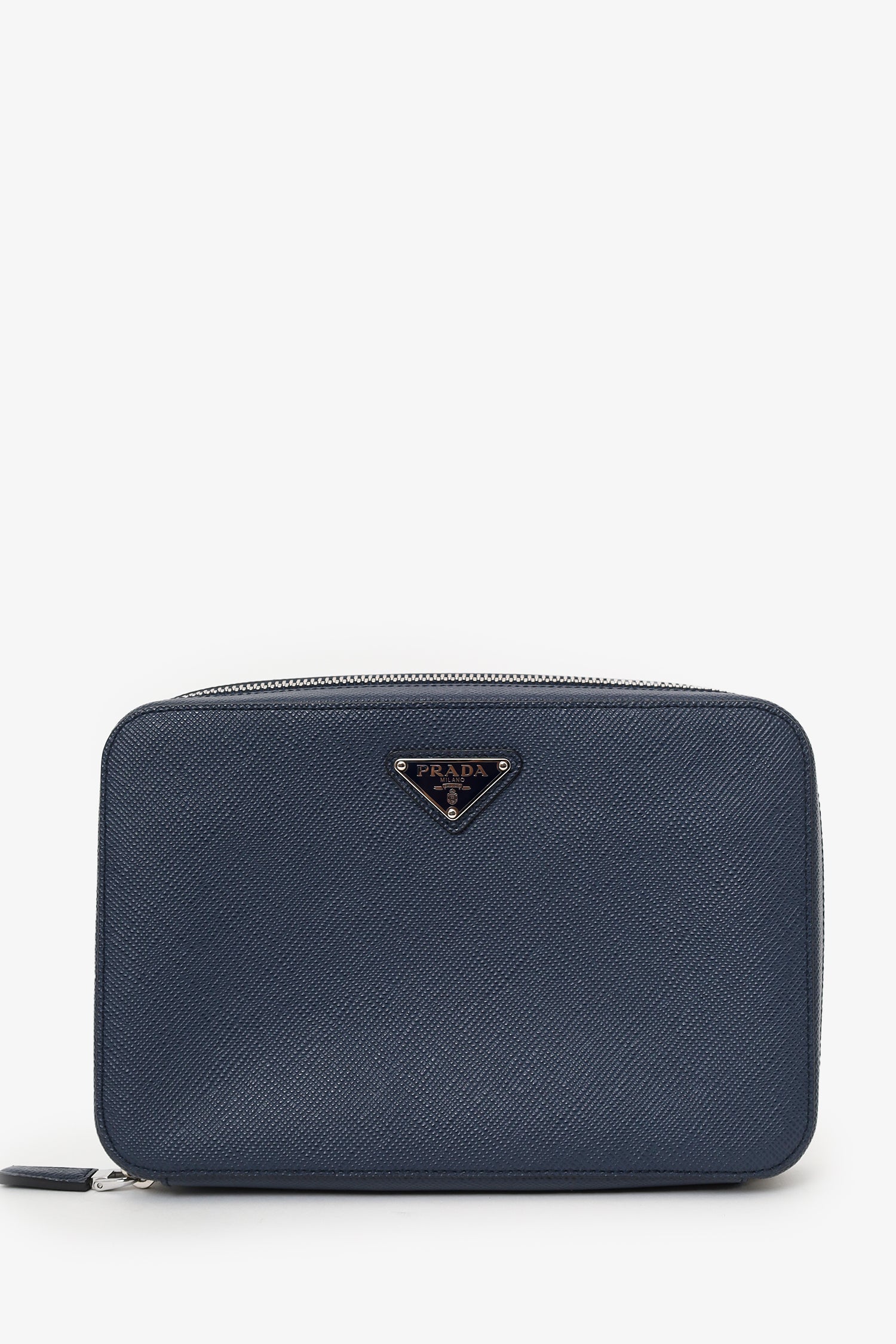 PRD 2021/2 Navy Saffiano Leather Zip Around Clutch Mens