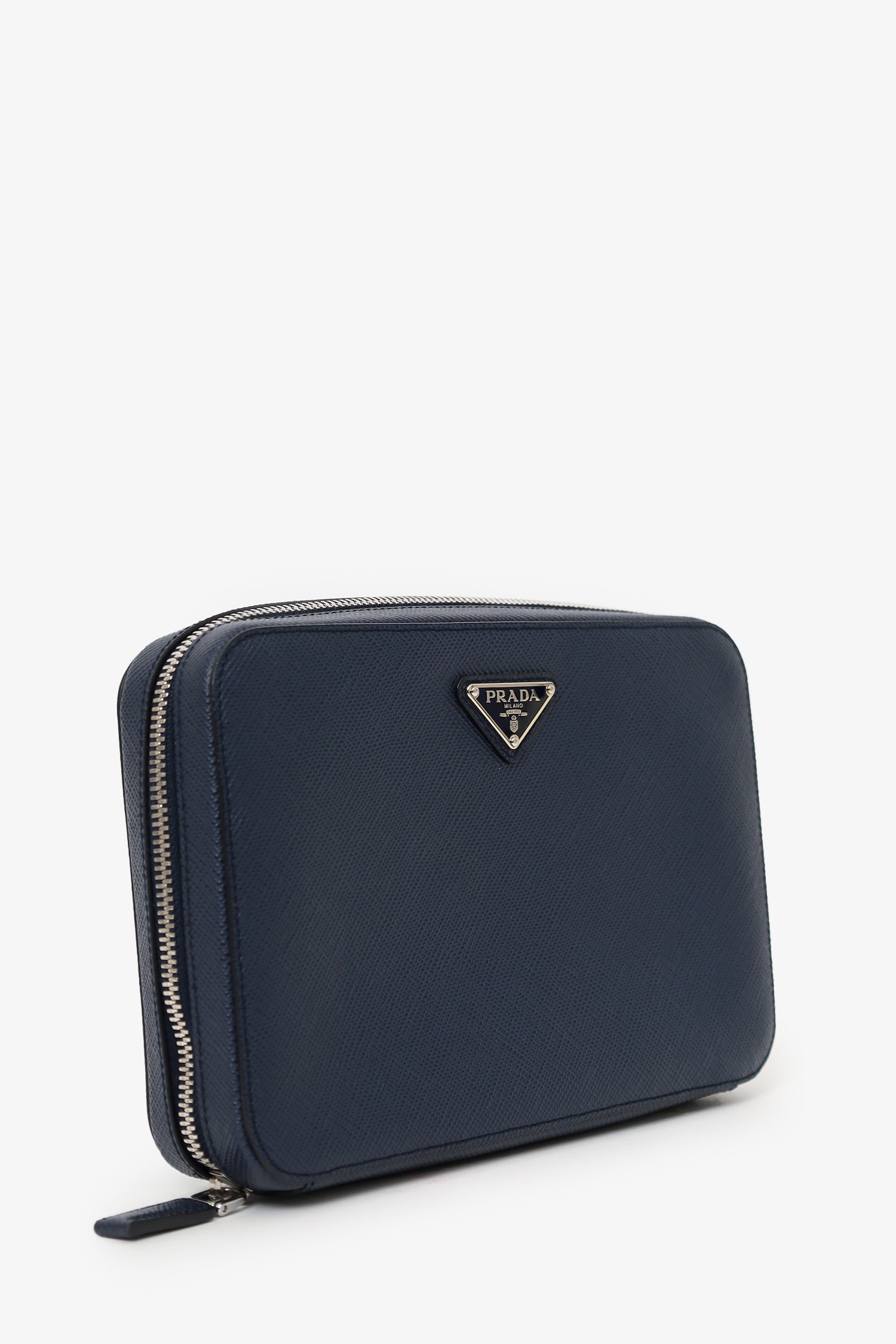 PRD 2021/2 Navy Saffiano Leather Zip Around Clutch Mens