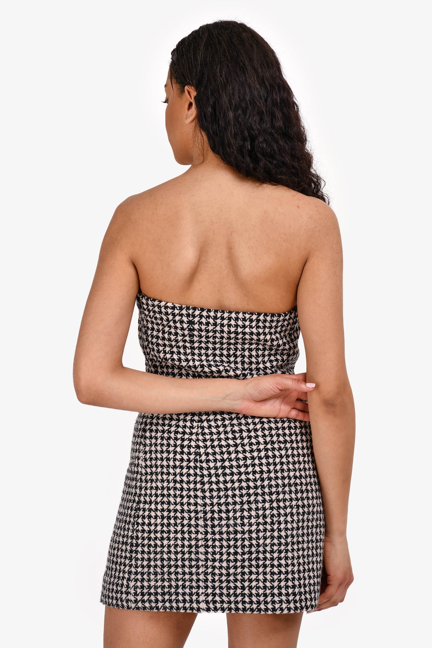 Christian D1OR Black/ White Houndstooth Wool/Cashmere Bustier Dress Size 40