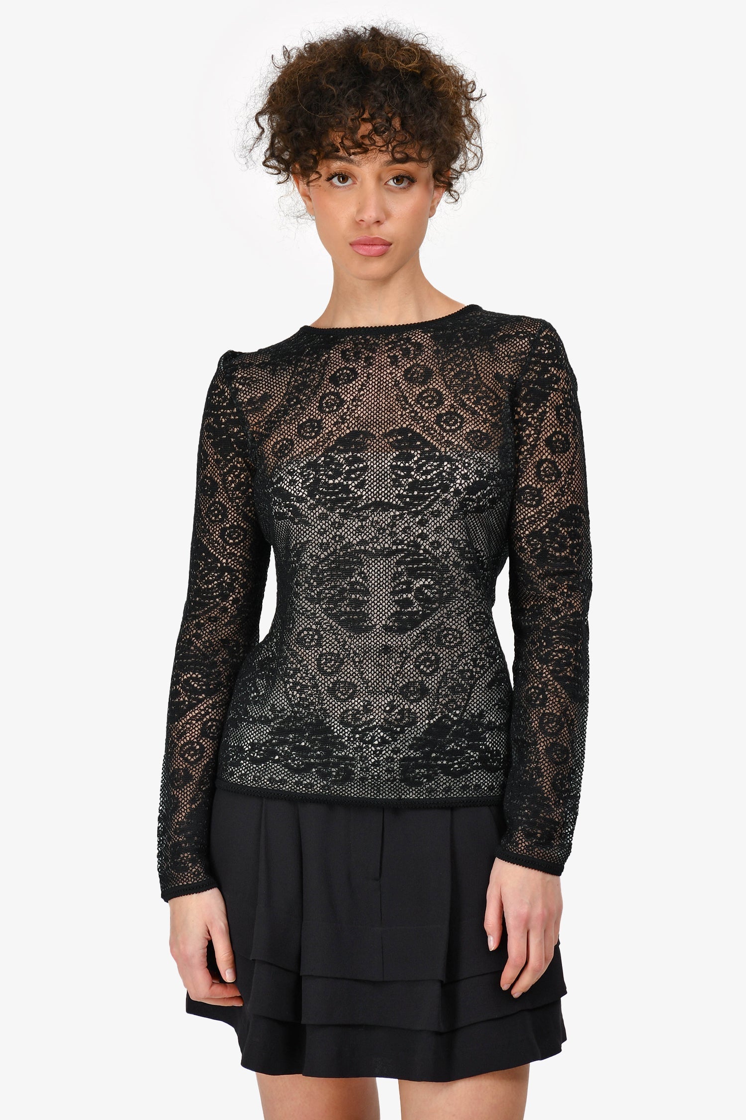 Christian D1OR Black Knit Lace with Nude Slip Shirt Size 40