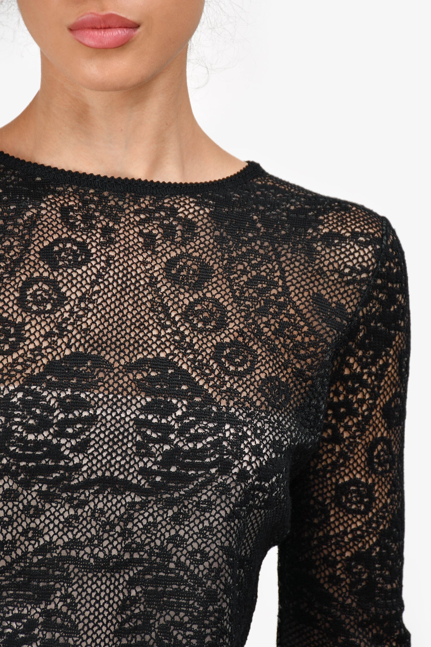 Christian D1OR Black Knit Lace with Nude Slip Shirt Size 40