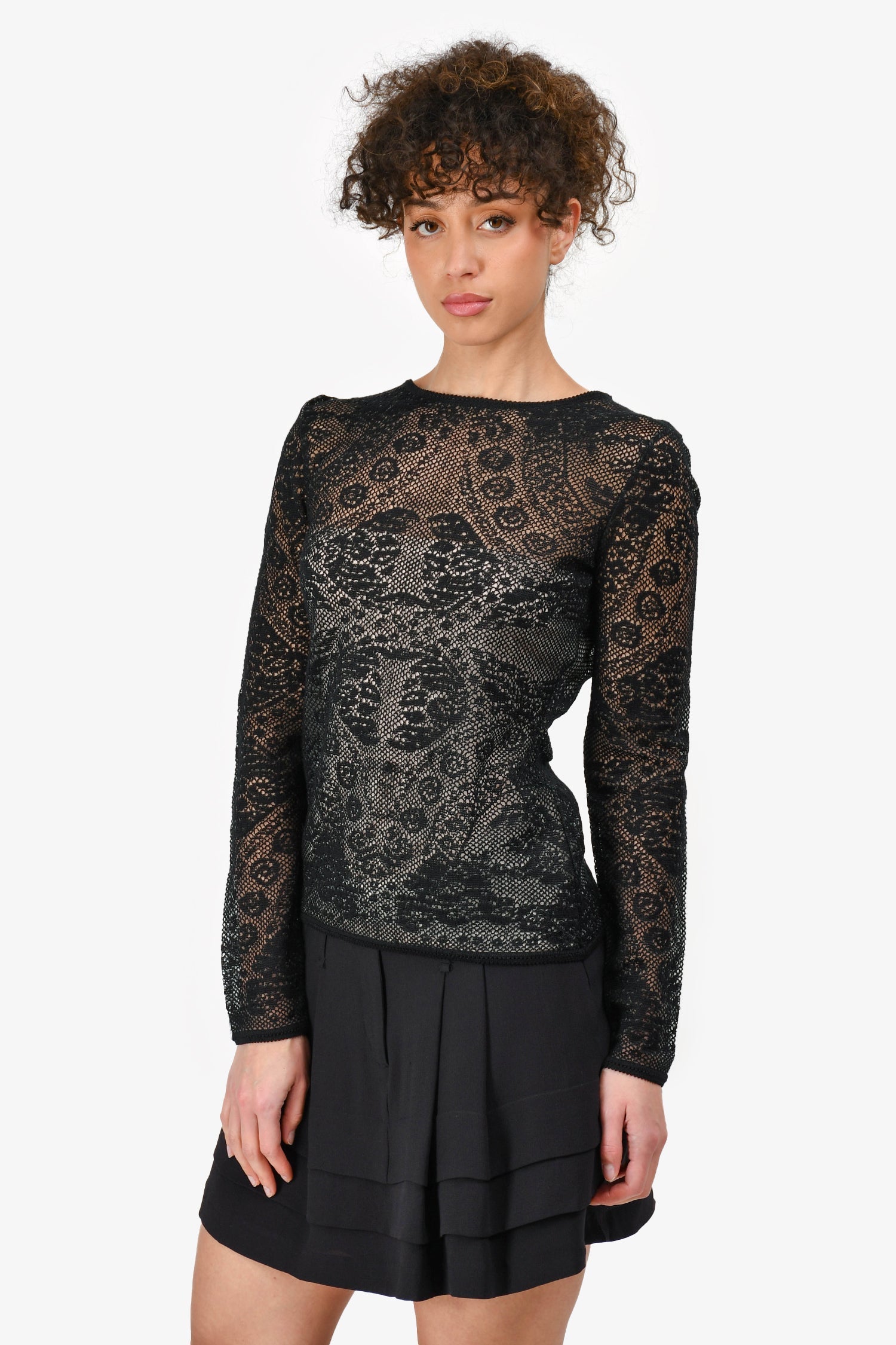 Christian D1OR Black Knit Lace with Nude Slip Shirt Size 40