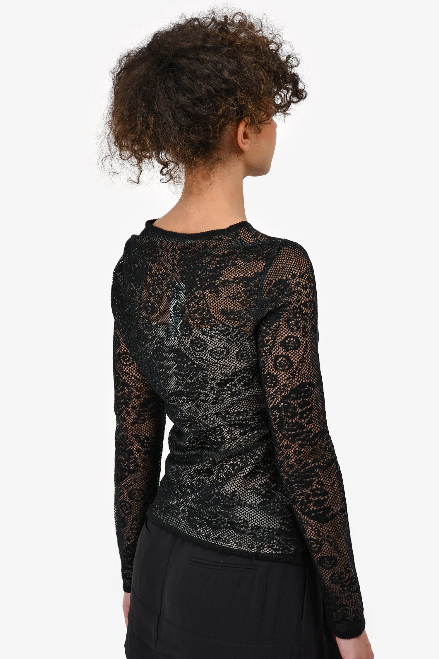Christian D1OR Black Knit Lace with Nude Slip Shirt Size 40