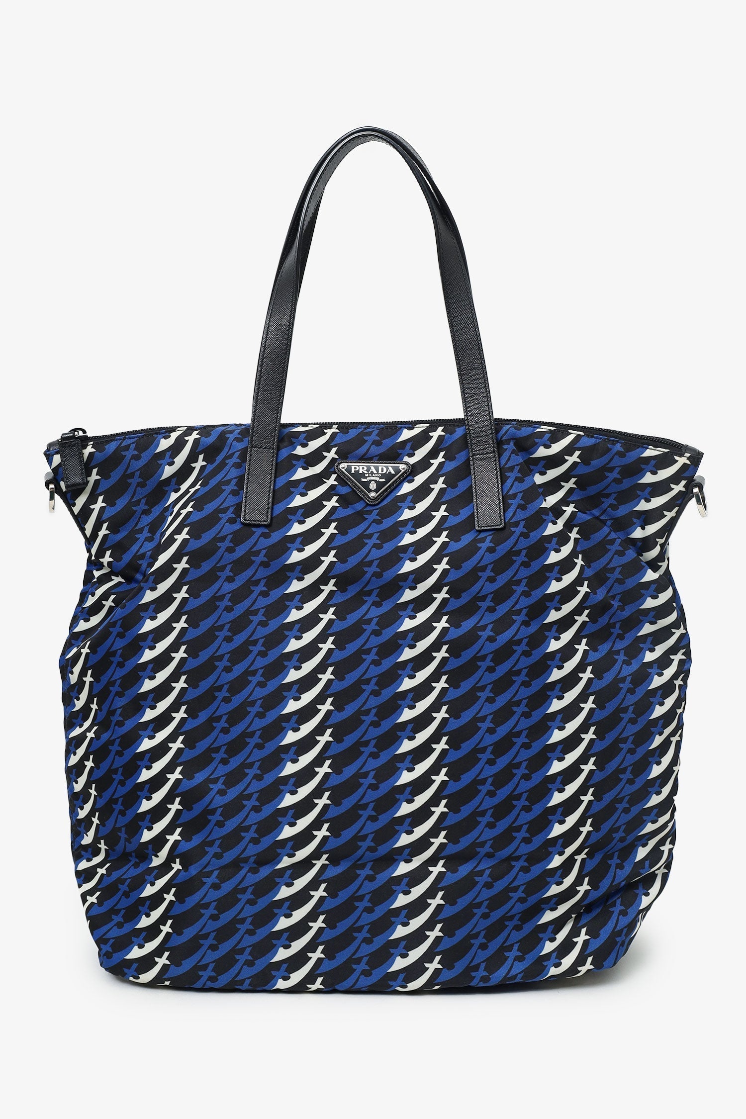 PRD Blue/Black/White Tessuto Stampato Tote with Strap