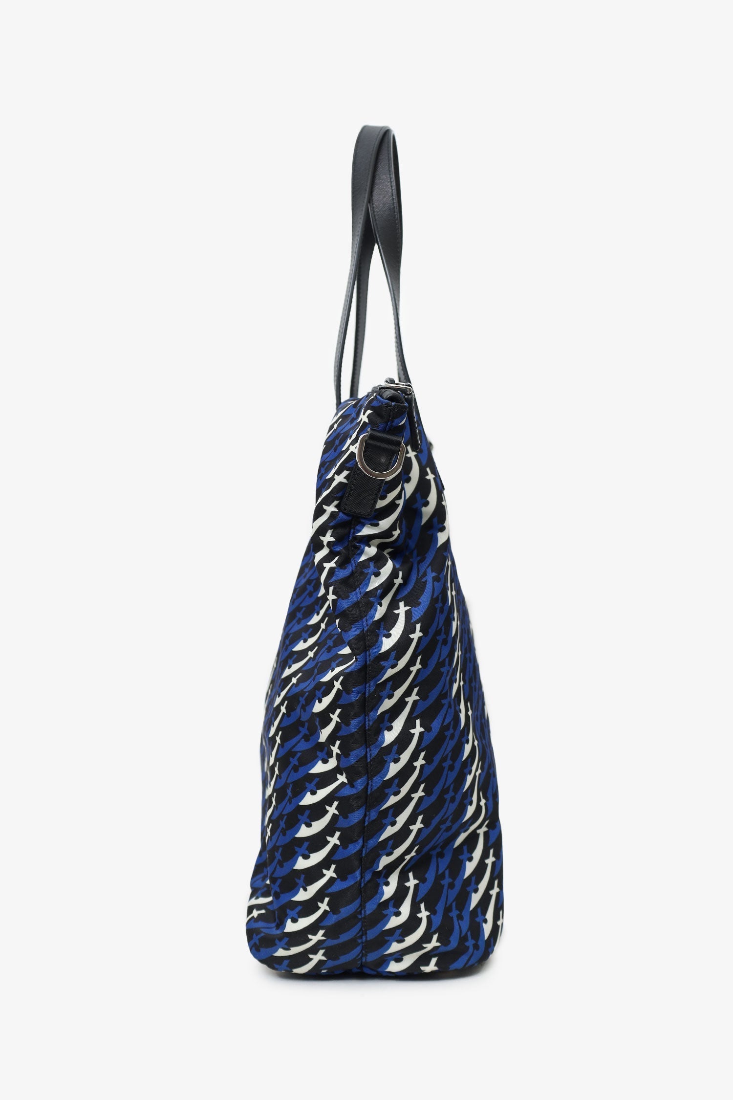 PRD Blue/Black/White Tessuto Stampato Tote with Strap