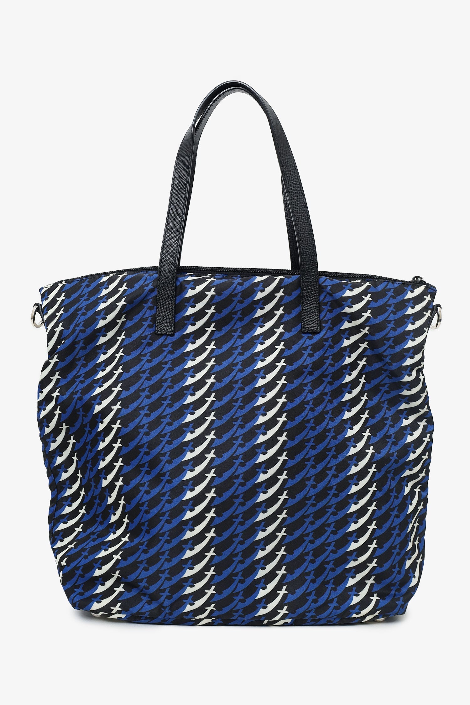 PRD Blue/Black/White Tessuto Stampato Tote with Strap