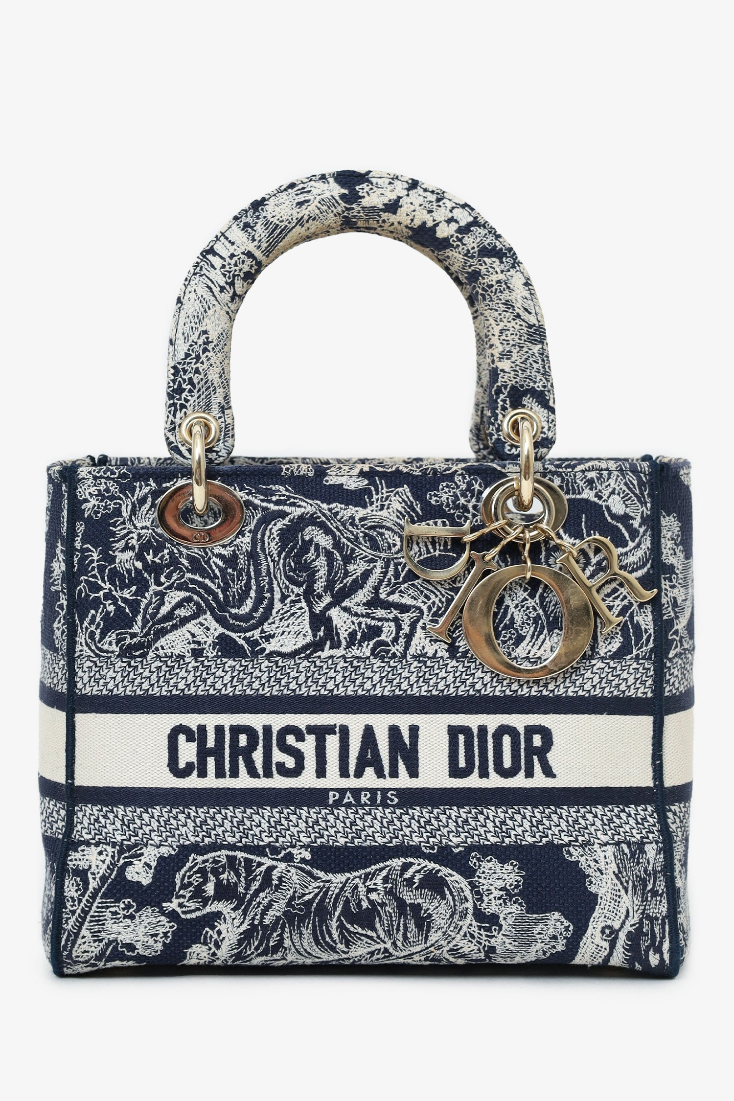 Christian D1OR Black/White Toile de Jouy 'Lady D-Lite' Top Handle with Strap