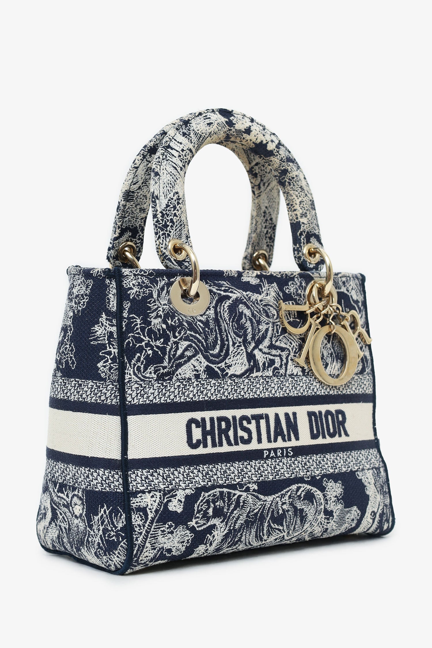 Christian D1OR Black/White Toile de Jouy 'Lady D-Lite' Top Handle with Strap