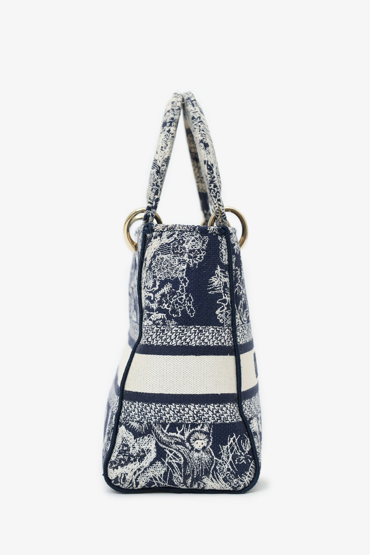 Christian D1OR Black/White Toile de Jouy 'Lady D-Lite' Top Handle with Strap
