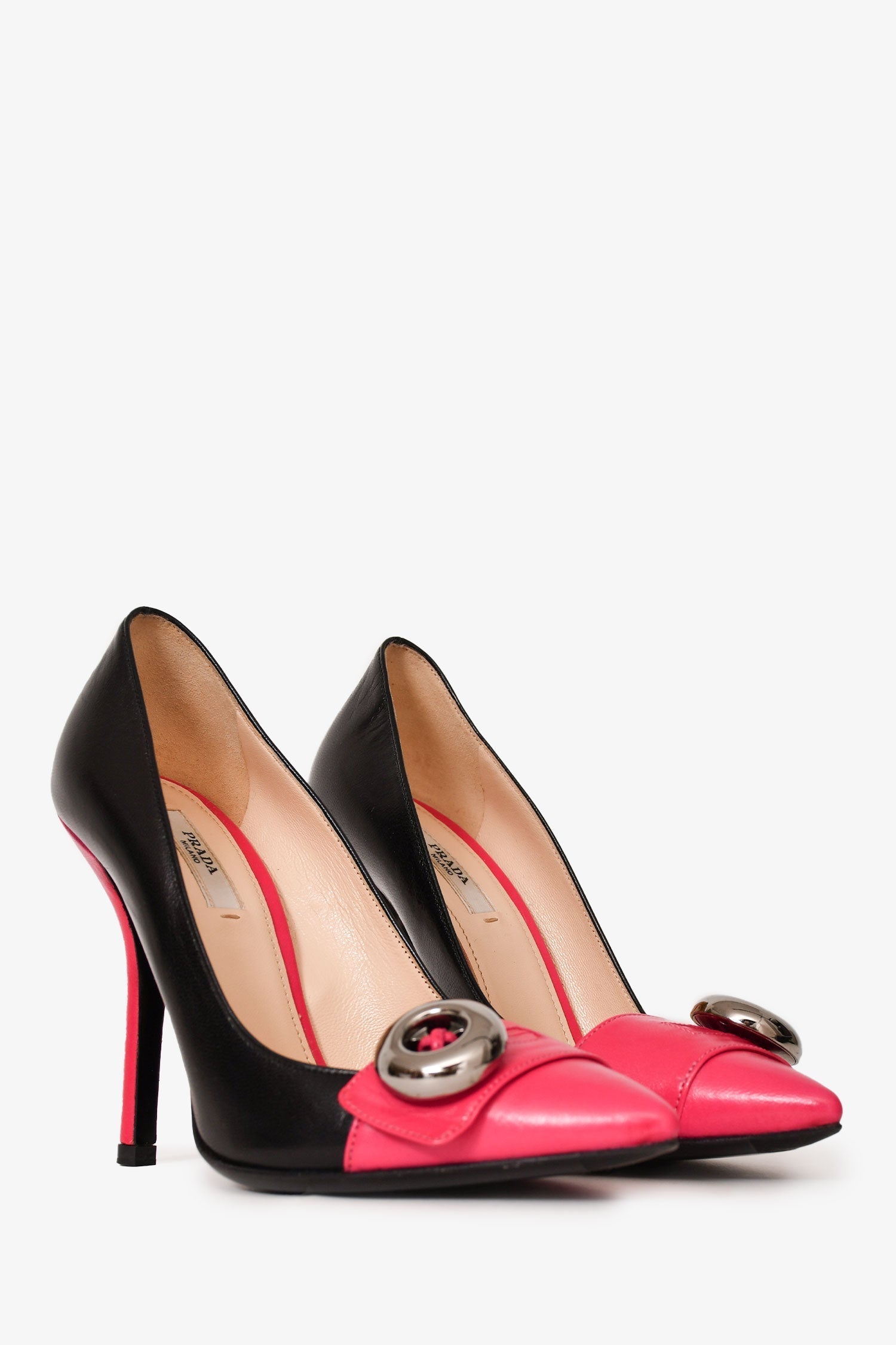 PRD Black/Pink Leather Button Pumps Size 36
