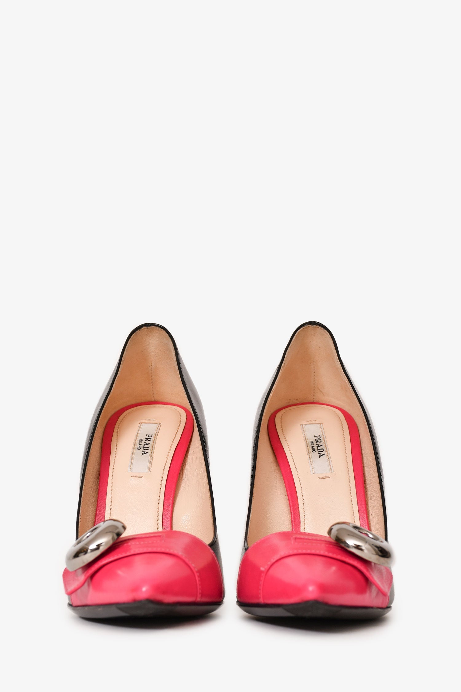 PRD Black/Pink Leather Button Pumps Size 36