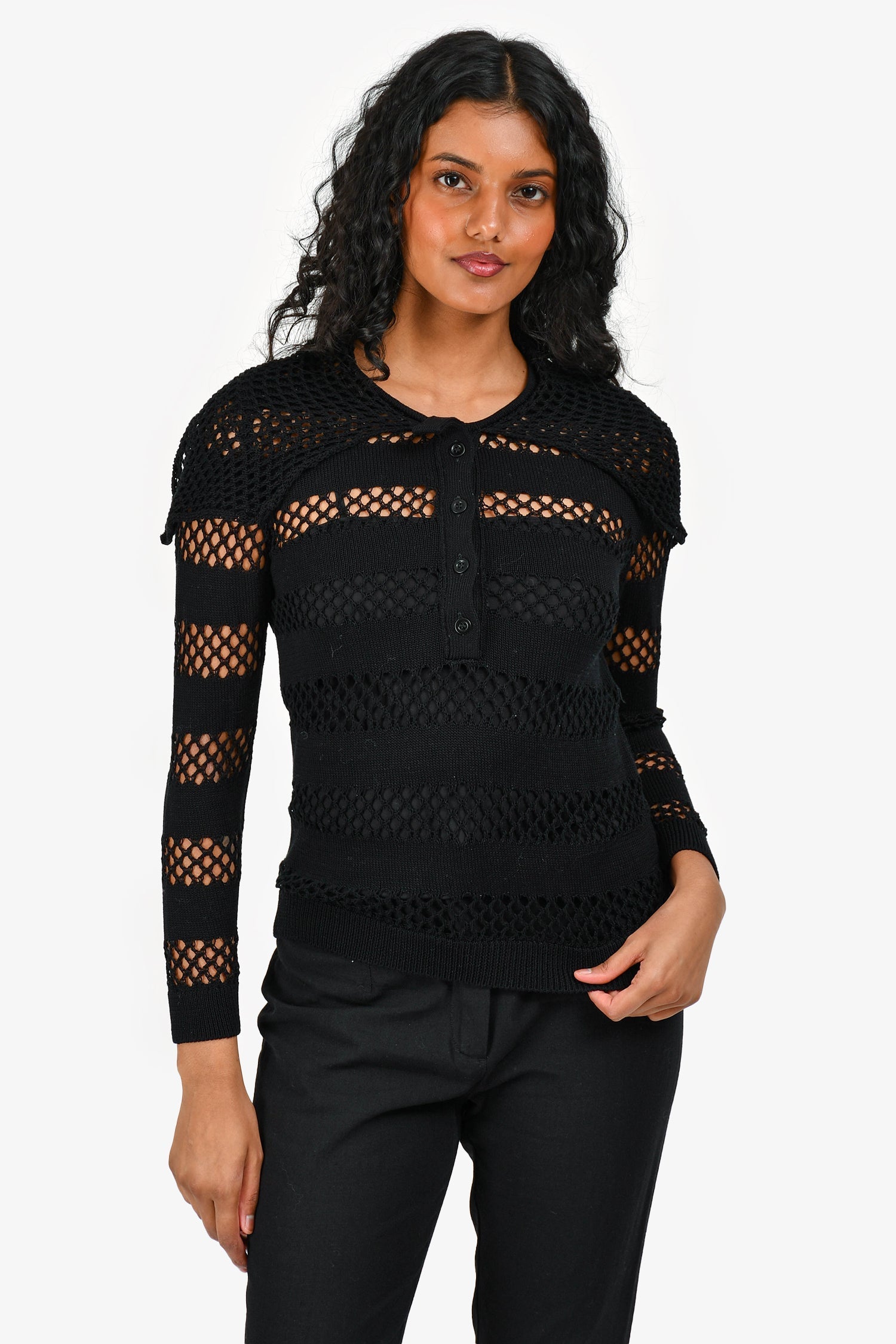 Christian D1OR Black Crochet Fisherman Sweater with Slip Size 4