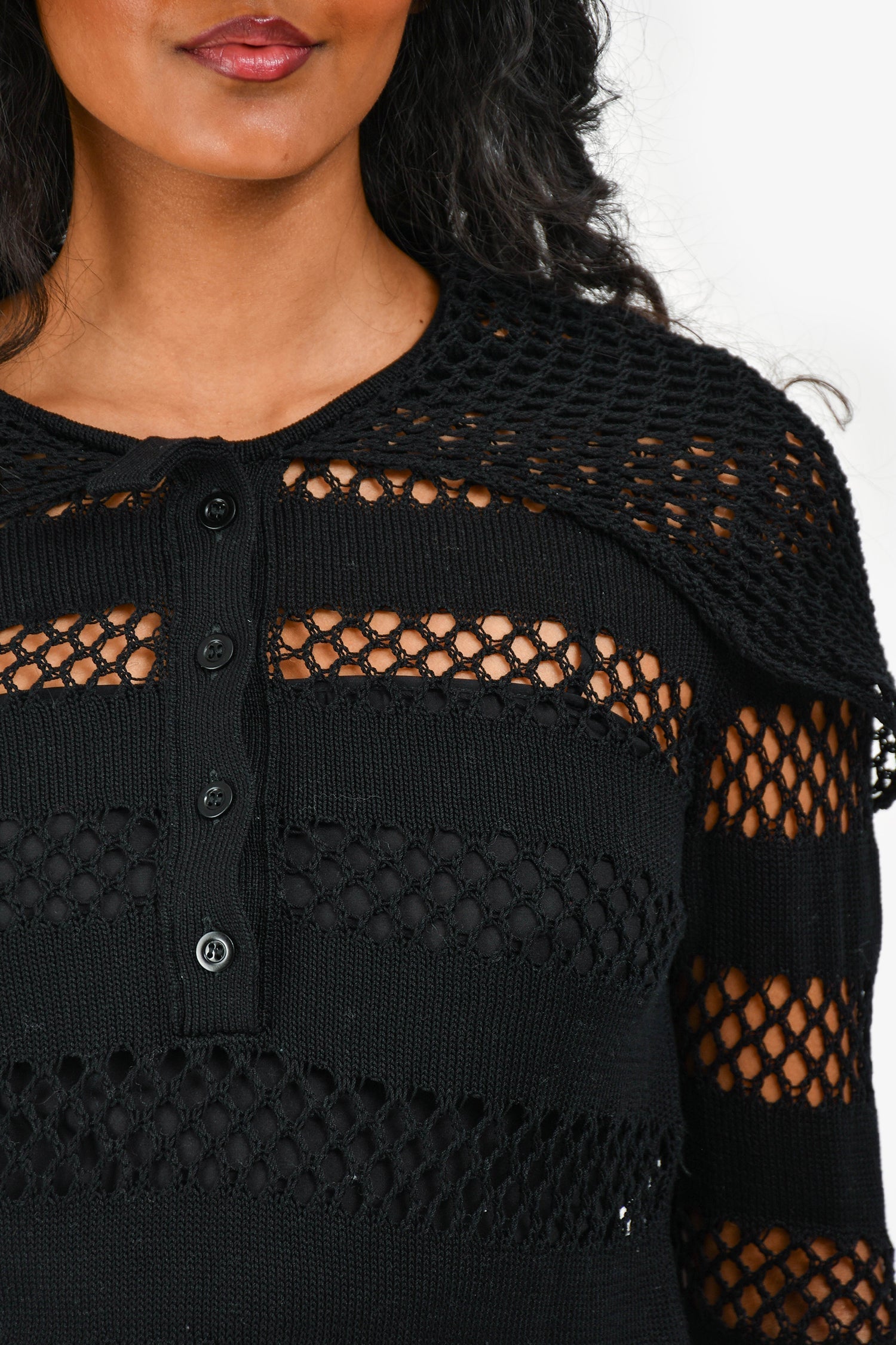 Christian D1OR Black Crochet Fisherman Sweater with Slip Size 4