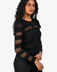Christian D1OR Black Crochet Fisherman Sweater with Slip Size 4