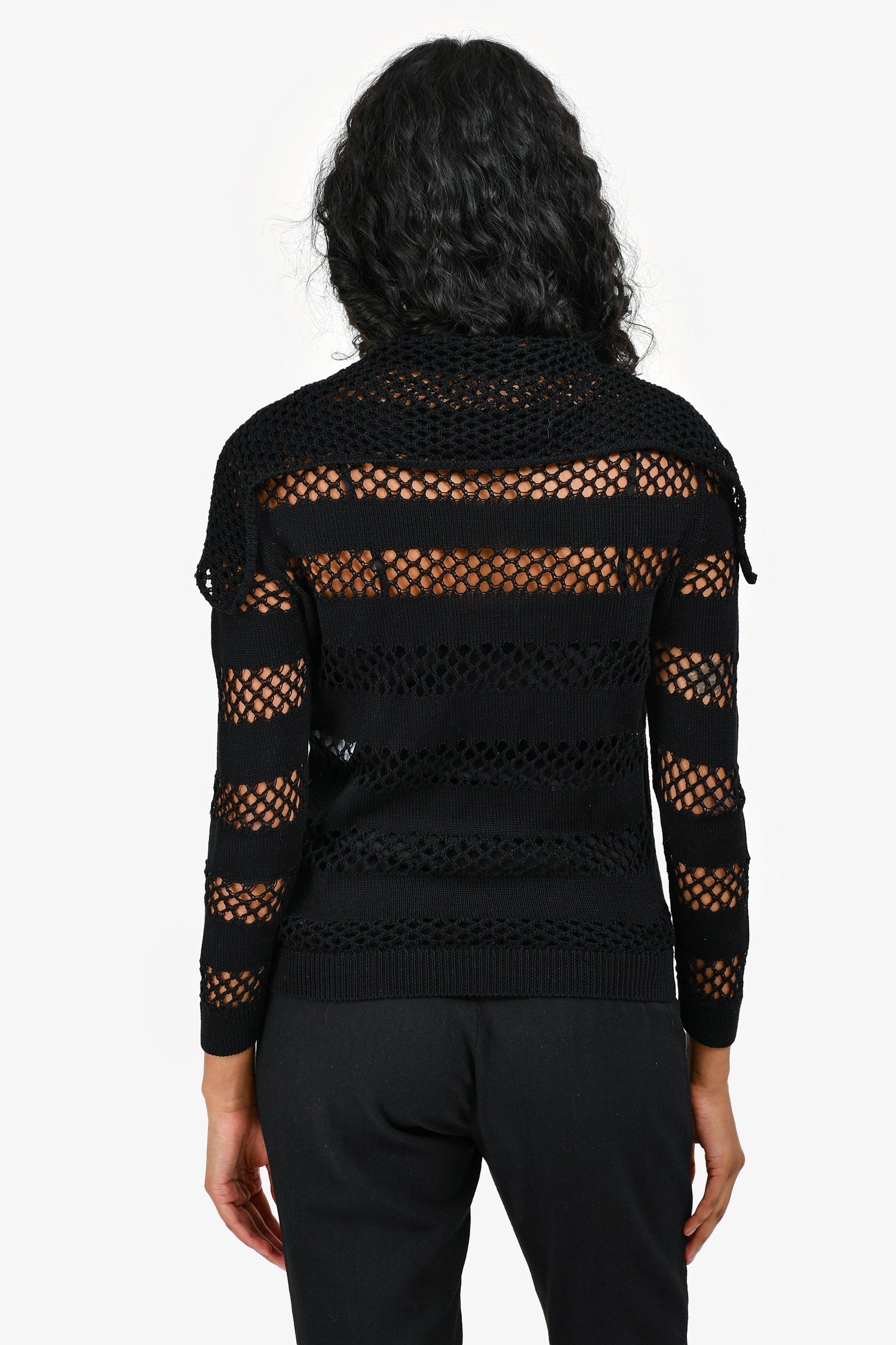 Christian D1OR Black Crochet Fisherman Sweater with Slip Size 4