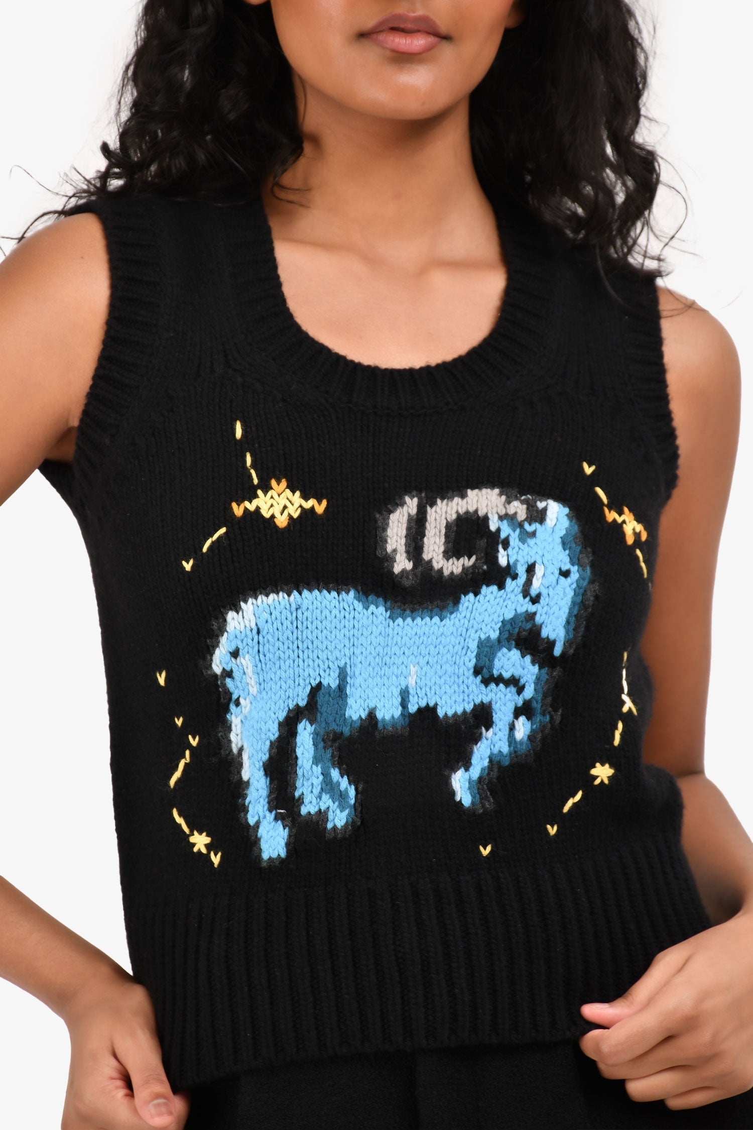 Christian D1OR Black Wool Knit Capricorn Zodiac Top Size 4