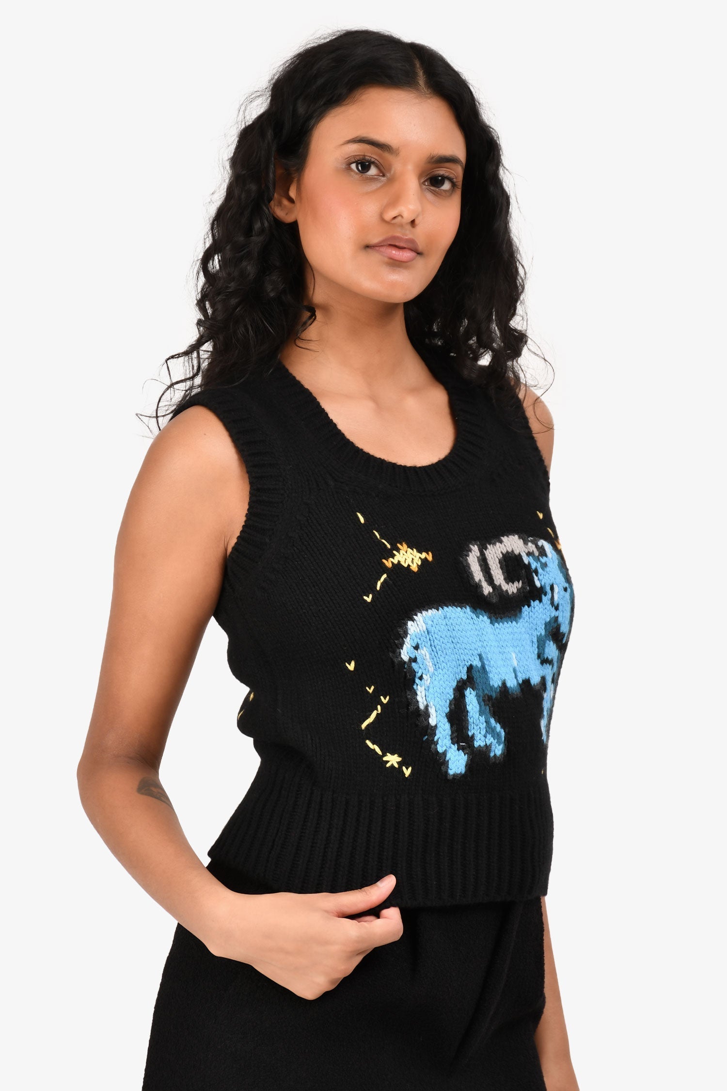 Christian D1OR Black Wool Knit Capricorn Zodiac Top Size 4