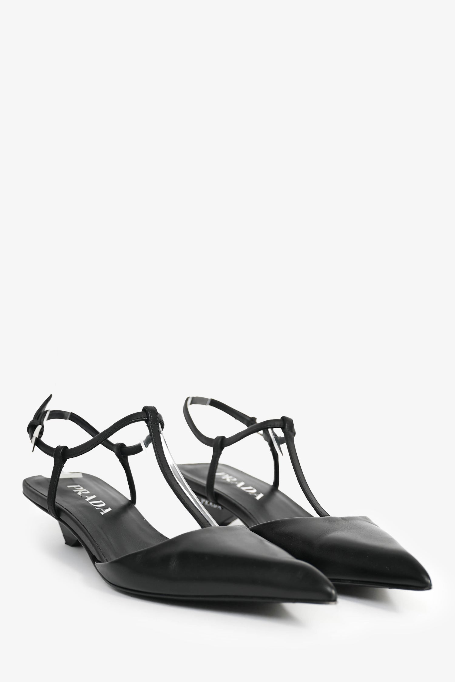 PRD Black Leather Pointed Toe T-Strap Ballerina Pumps Size 35.5