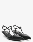 PRD Black Leather Pointed Toe T-Strap Ballerina Pumps Size 35.5