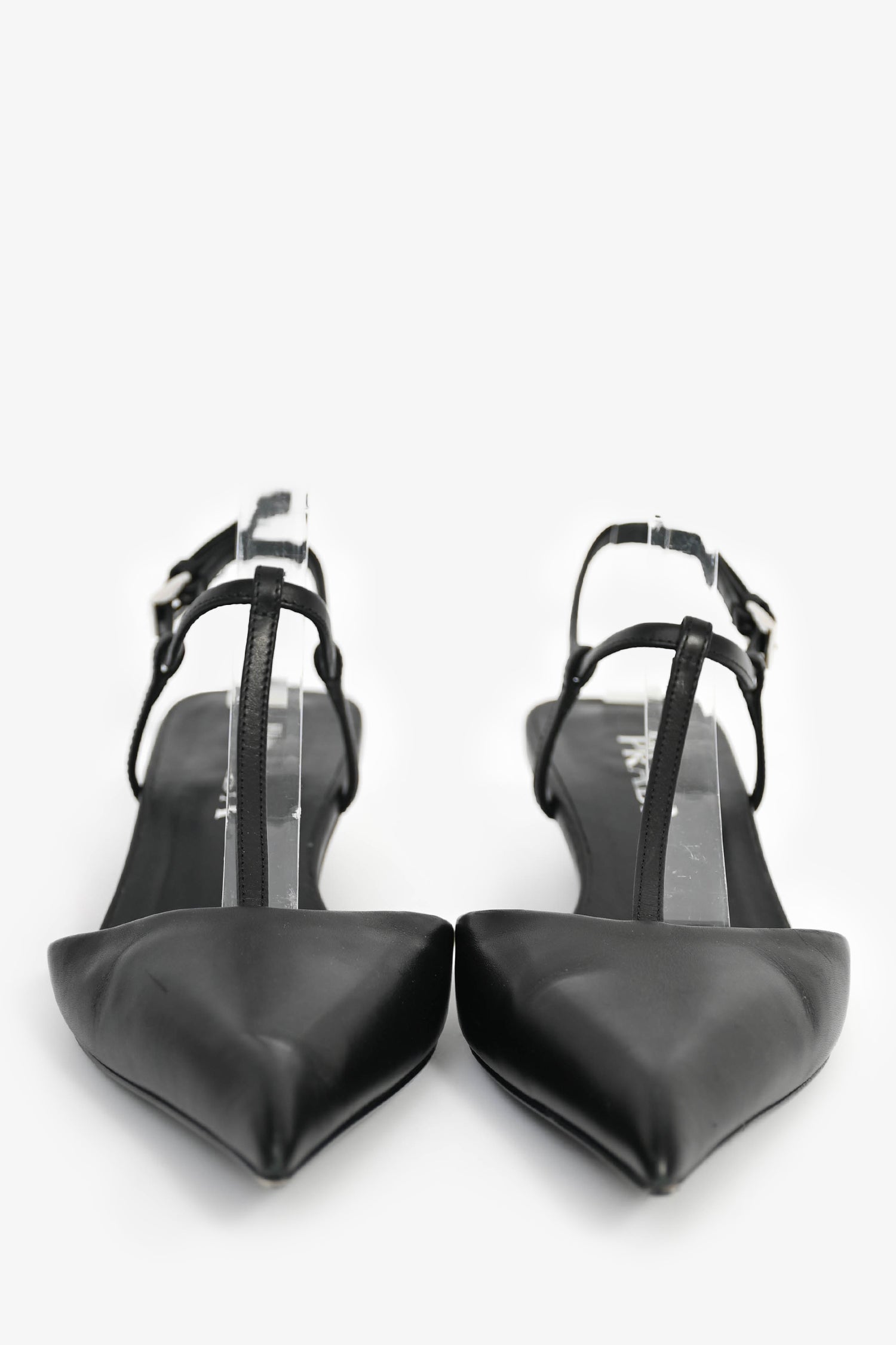 PRD Black Leather Pointed Toe T-Strap Ballerina Pumps Size 35.5