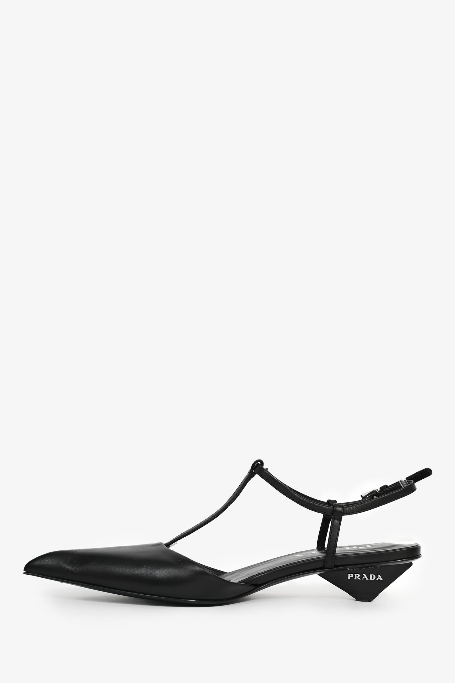 PRD Black Leather Pointed Toe T-Strap Ballerina Pumps Size 35.5