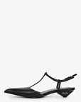 PRD Black Leather Pointed Toe T-Strap Ballerina Pumps Size 35.5