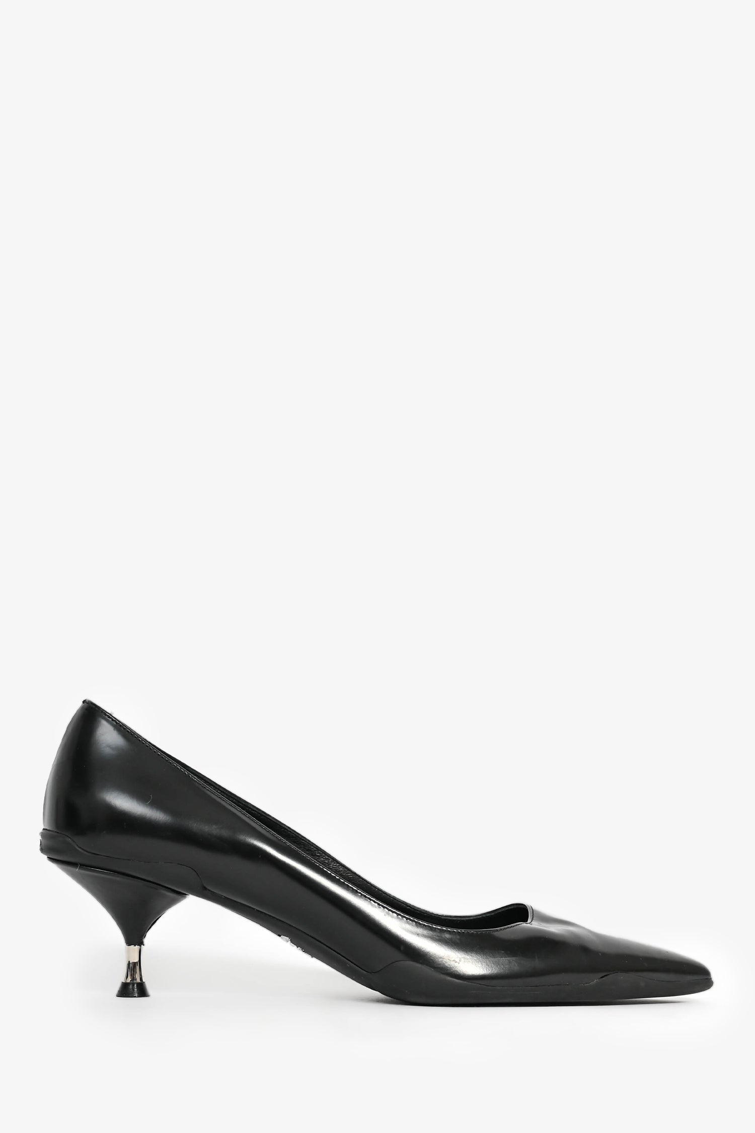 PRD Black Leather /Rubber Pointed Kitten Heels Size 37.5