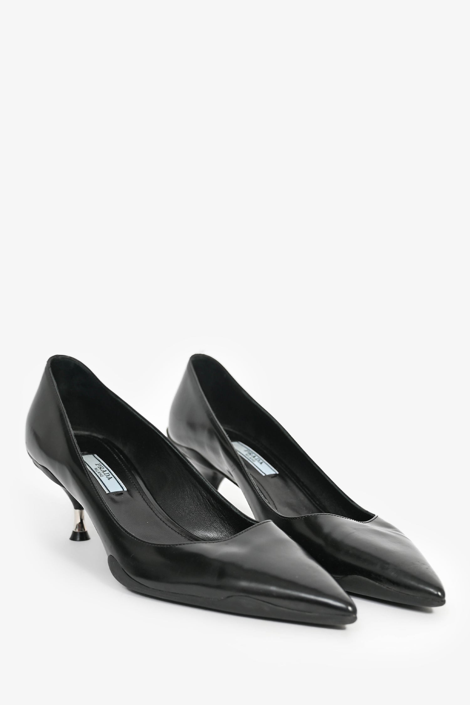 PRD Black Leather /Rubber Pointed Kitten Heels Size 37.5