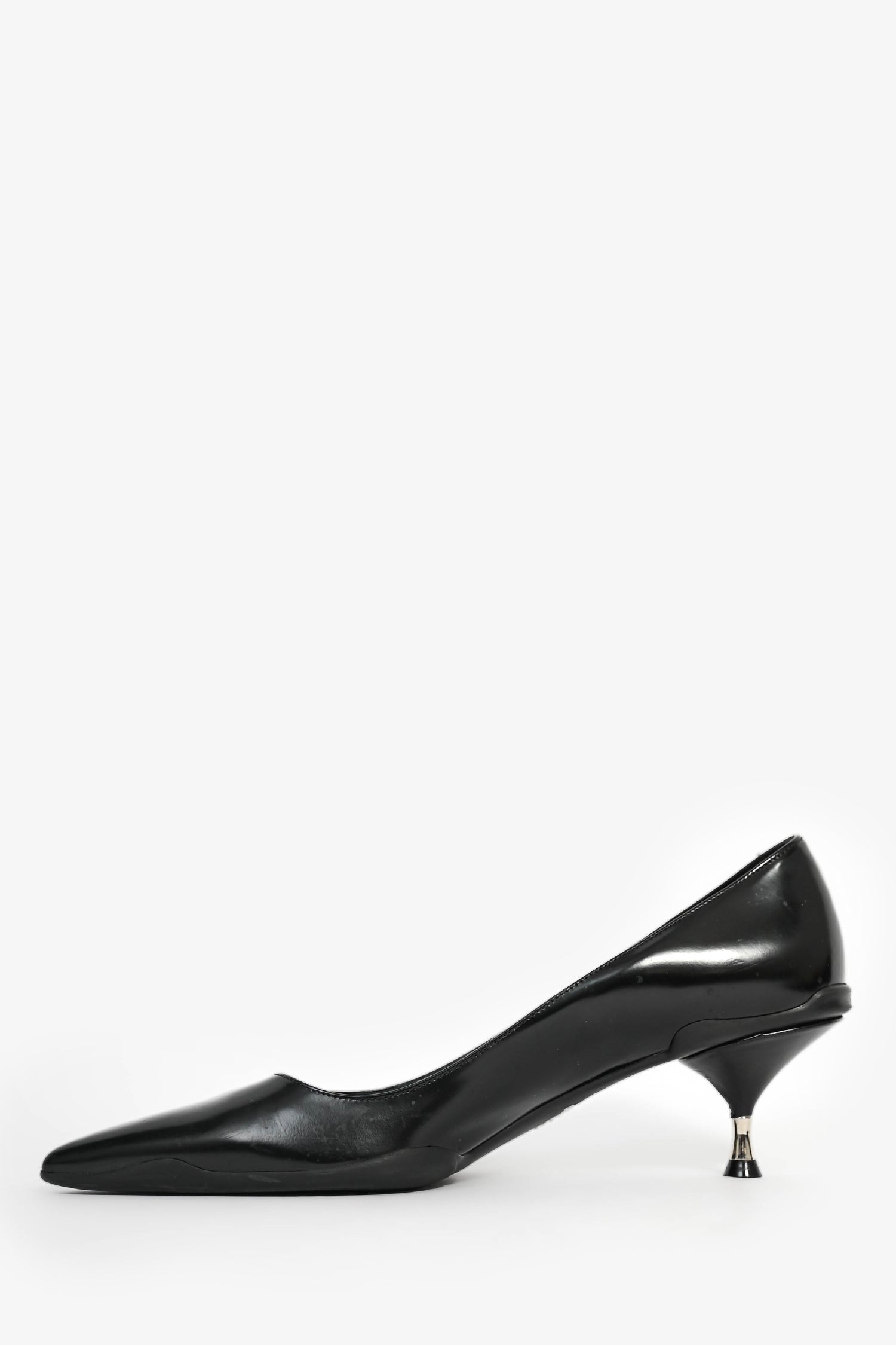 PRD Black Leather /Rubber Pointed Kitten Heels Size 37.5