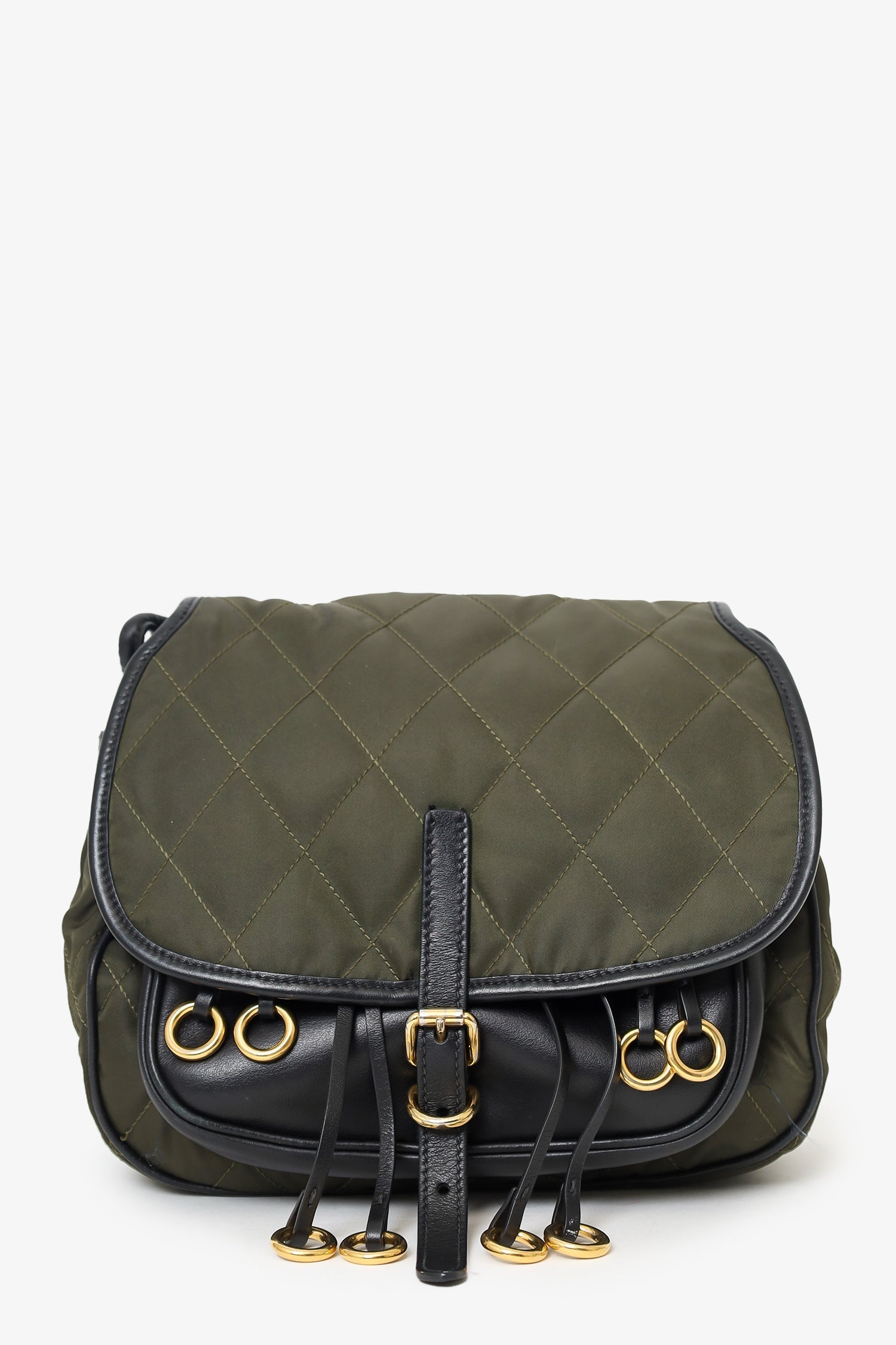 PRD Green Nylon/Leather Quilted Impunture Corsaire Crossbody