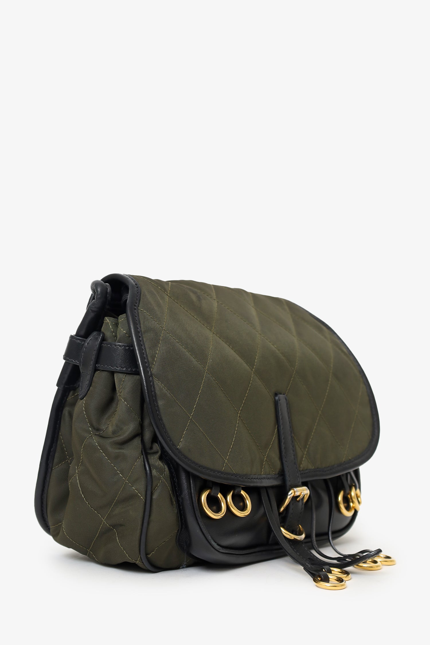PRD Green Nylon/Leather Quilted Impunture Corsaire Crossbody