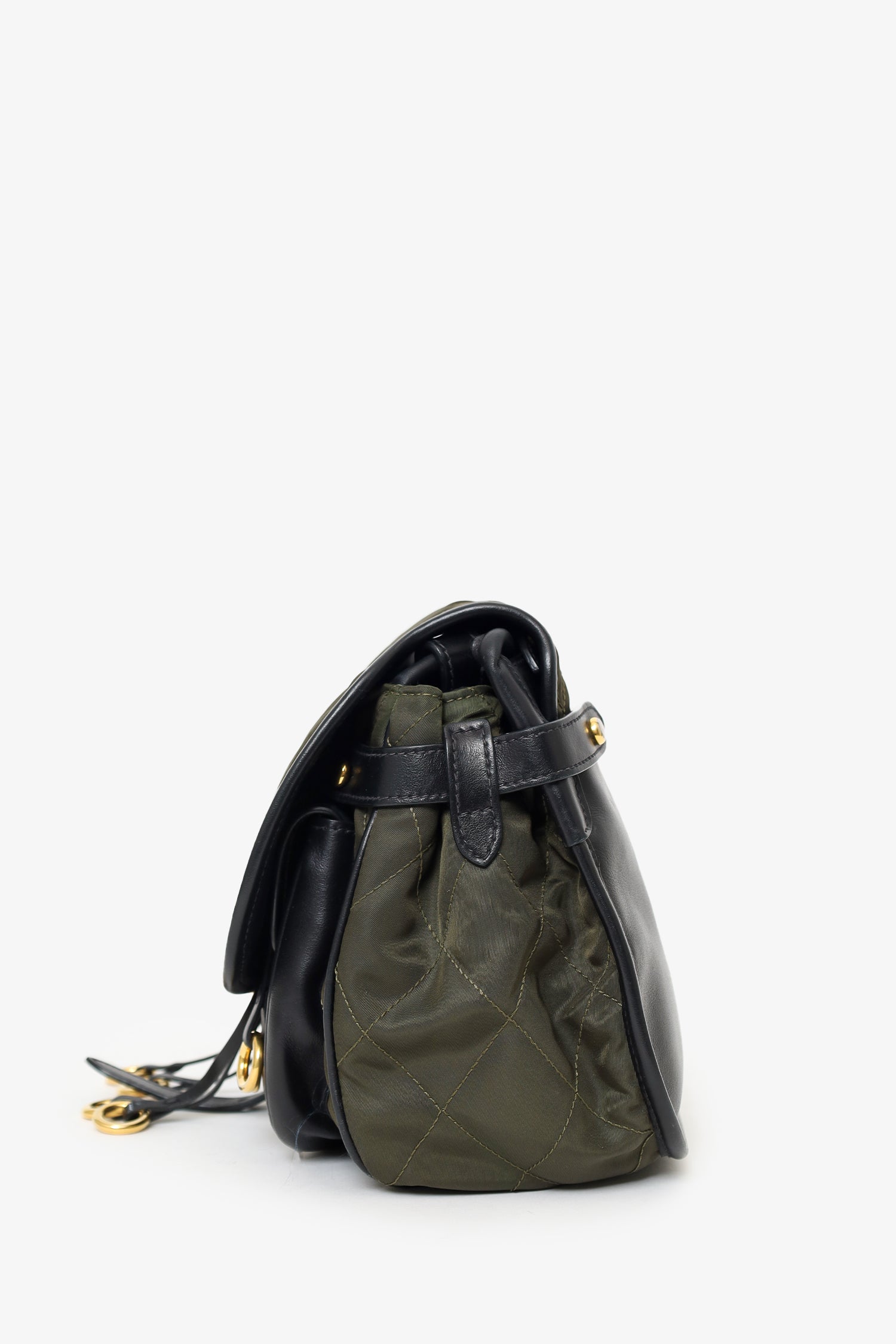 PRD Green Nylon/Leather Quilted Impunture Corsaire Crossbody