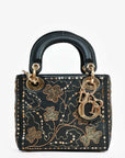 Christian D1OR Black Leather Gold 'Clovers' Embroidered Mini Lady D1OR
