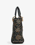 Christian D1OR Black Leather Gold 'Clovers' Embroidered Mini Lady D1OR