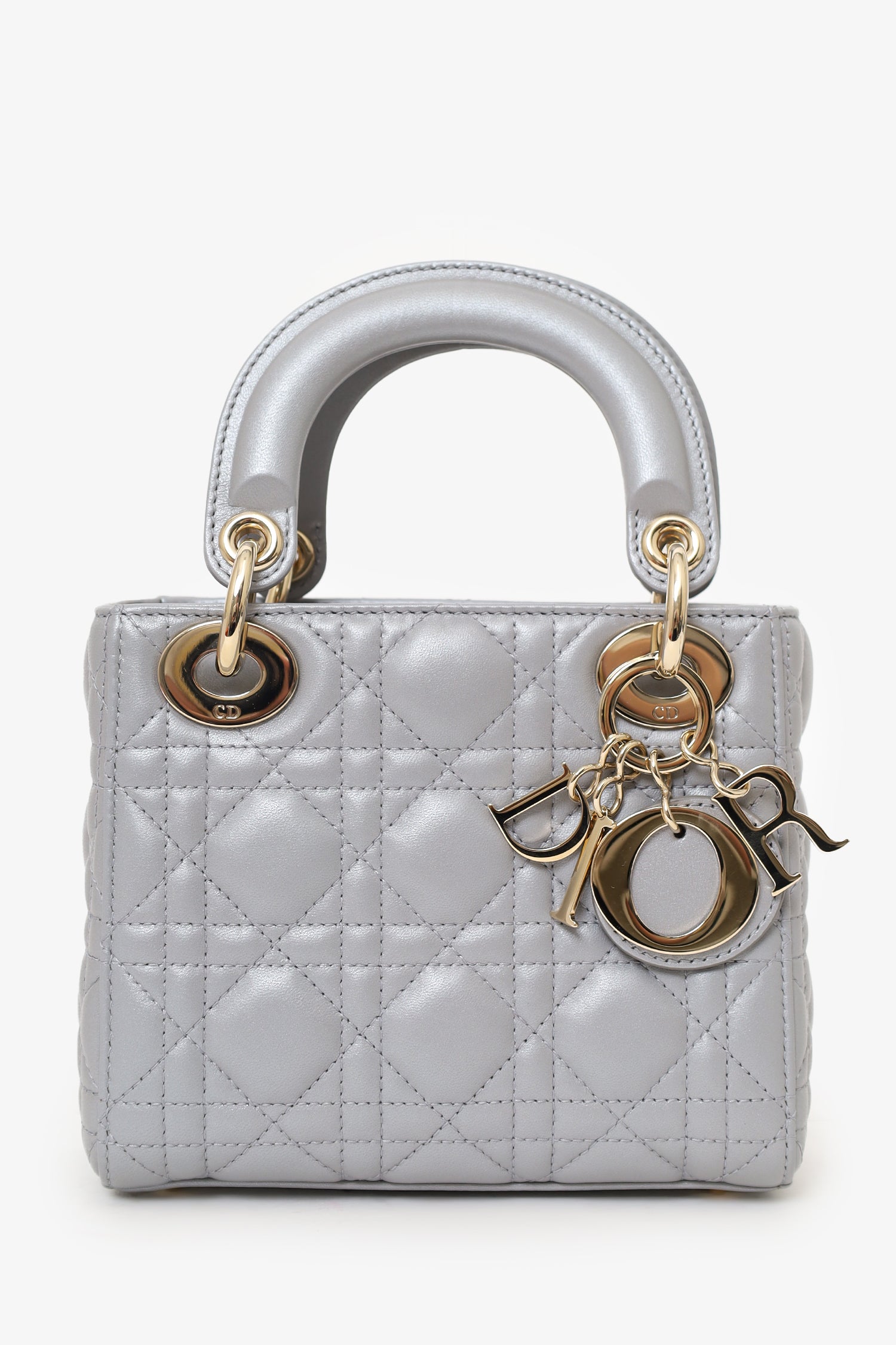 Christian D1OR 2019 Grey Leather Cannage Mini Lady D1OR with Strap