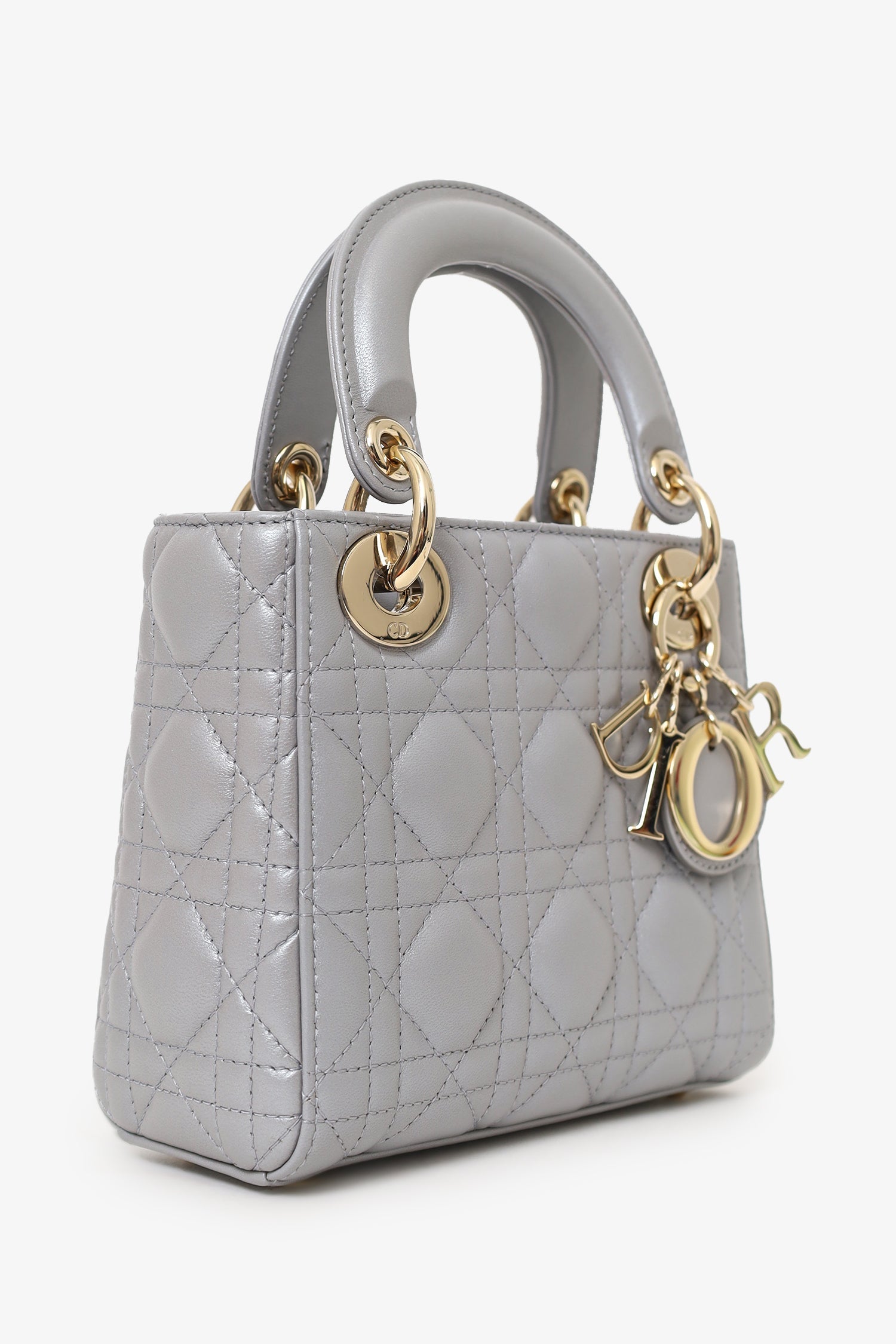 Christian D1OR 2019 Grey Leather Cannage Mini Lady D1OR with Strap