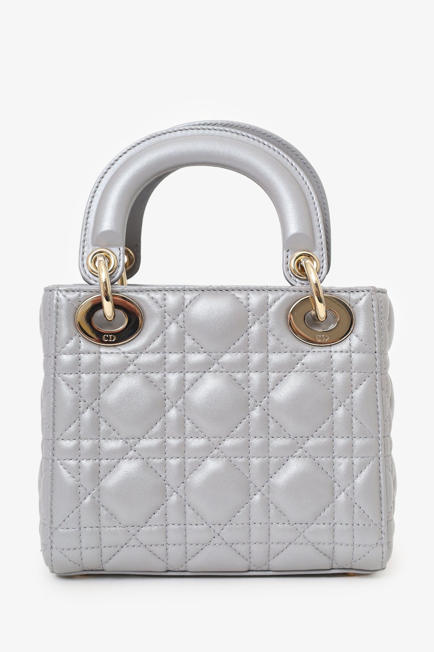 Christian D1OR 2019 Grey Leather Cannage Mini Lady D1OR with Strap