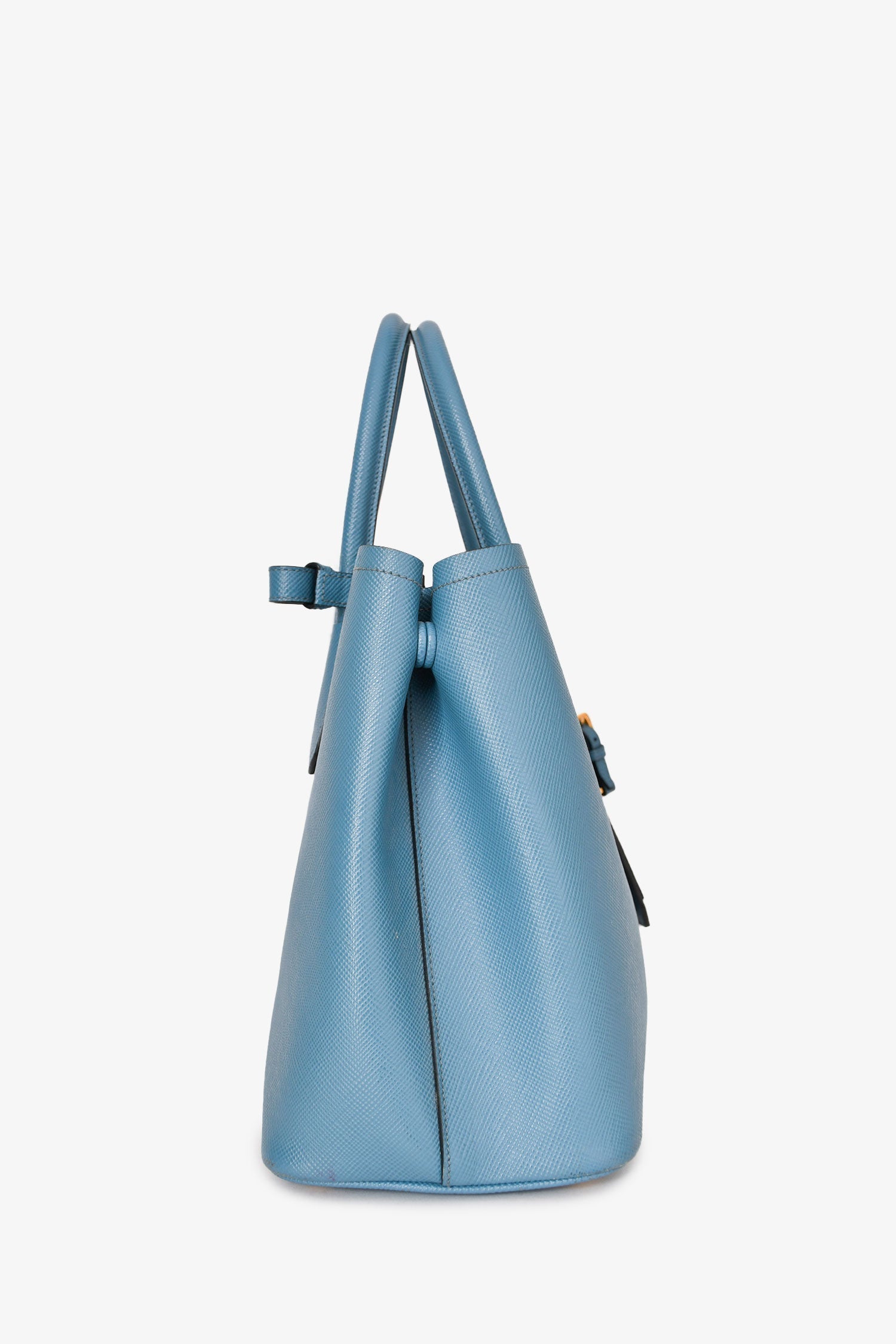 PRD Blue Saffiano Leather Double top Handle Bag with Strap