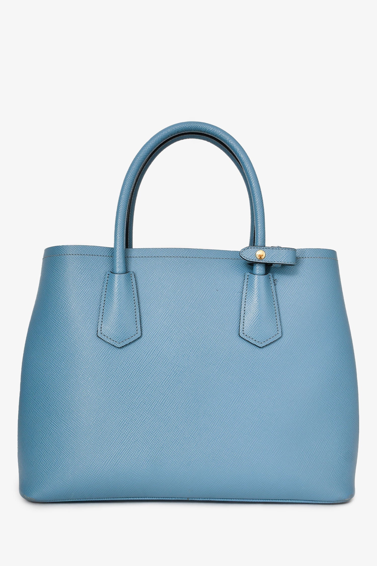 PRD Blue Saffiano Leather Double top Handle Bag with Strap