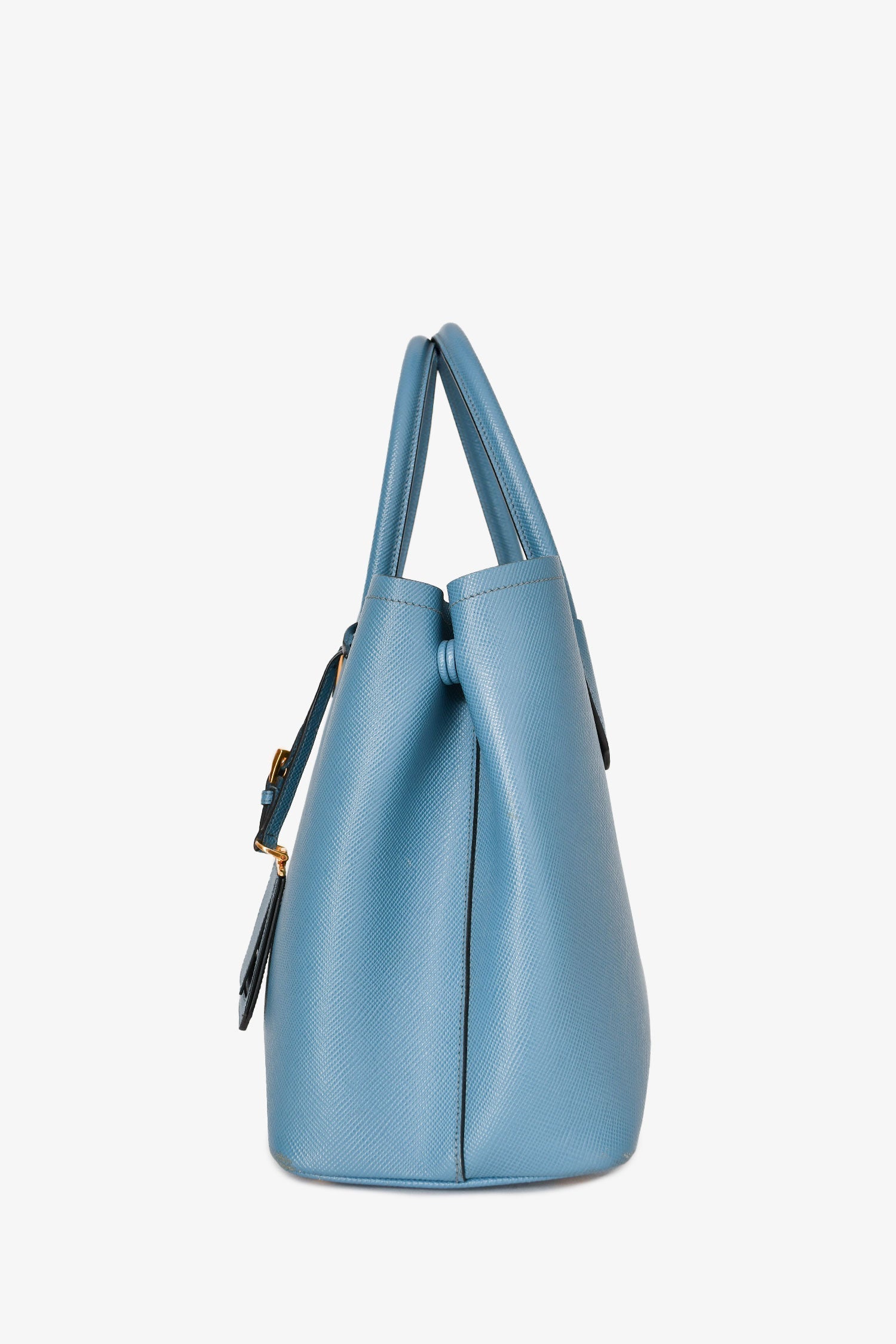 PRD Blue Saffiano Leather Double top Handle Bag with Strap