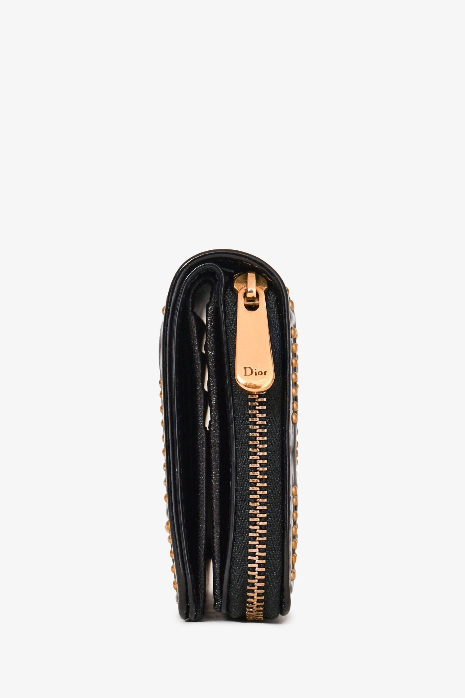 Christian D1OR 2017 Black Patent Leather Studded D1ORama Small Wallet