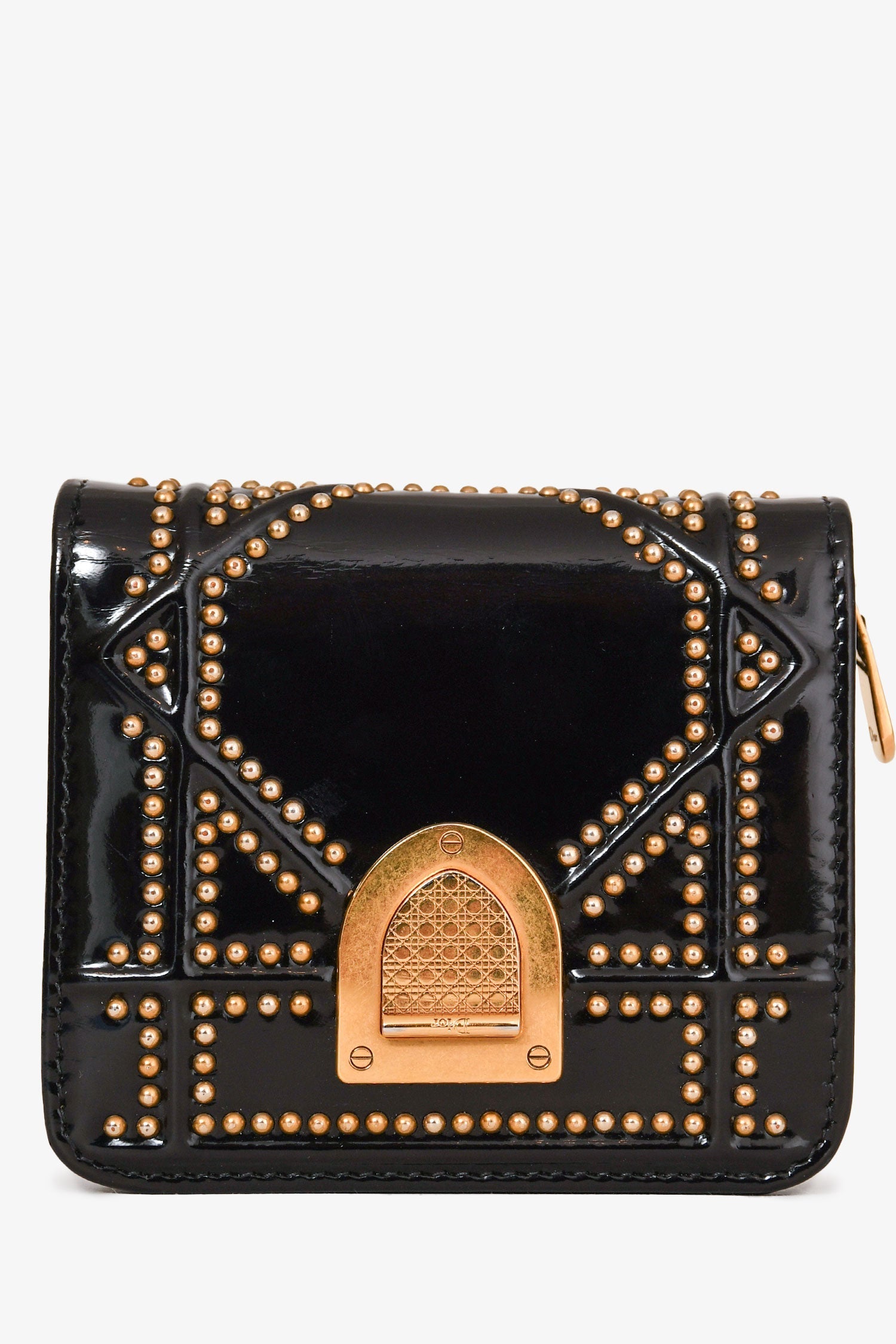 Christian D1OR 2017 Black Patent Leather Studded D1ORama Small Wallet
