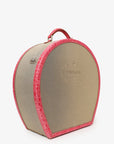 PRD Beige Canvas Pink Crocodile Trim Hat Box