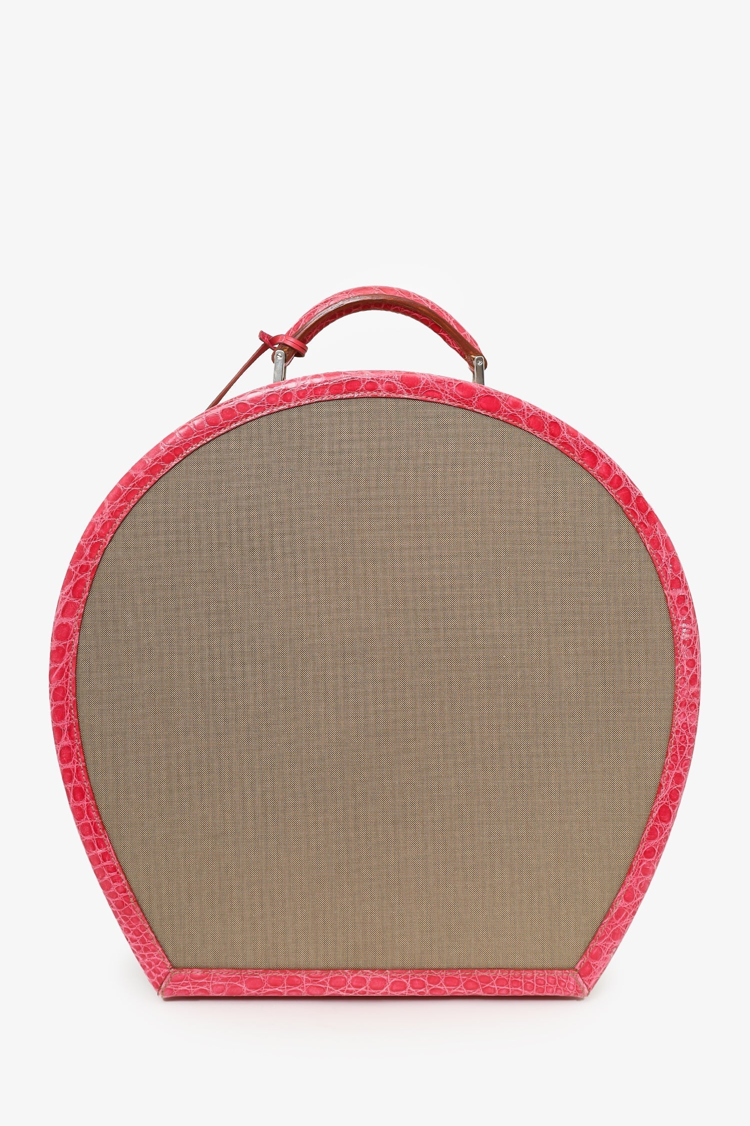 PRD Beige Canvas Pink Crocodile Trim Hat Box