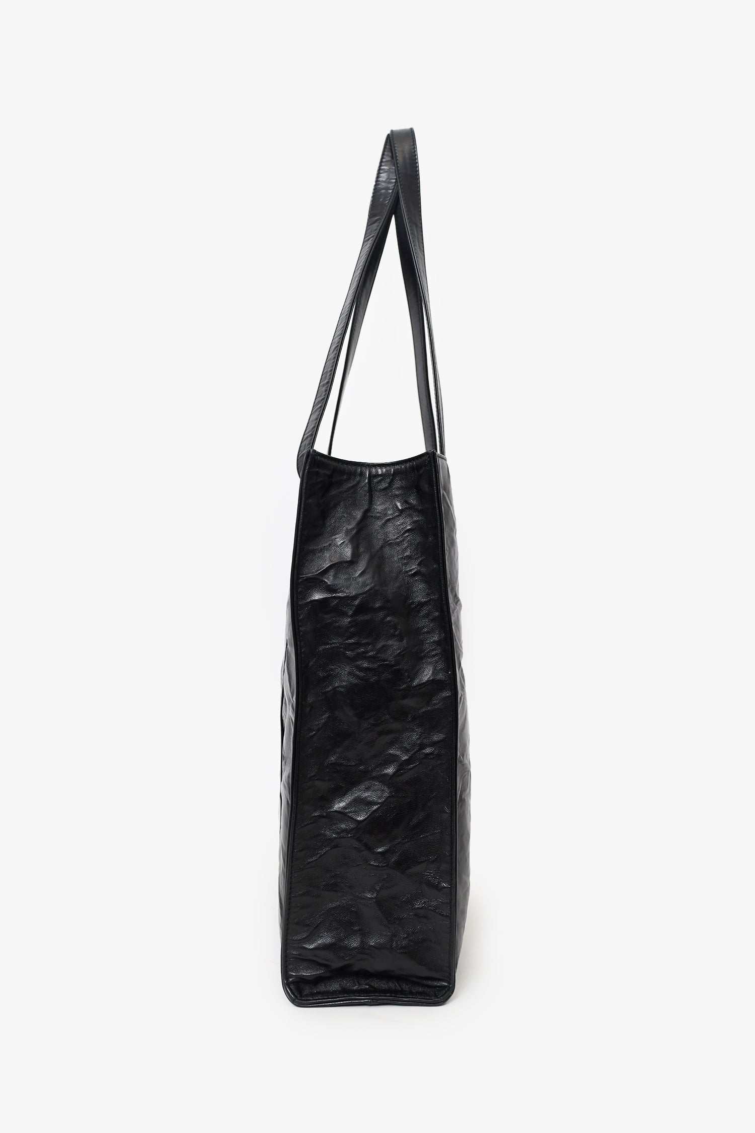 PRD Black Crinkle Nappa Leather Small Tote Bag