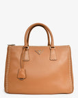 PRD Brown Leather White Stitch Double Zip 'Galleria' Top Handle with Strap