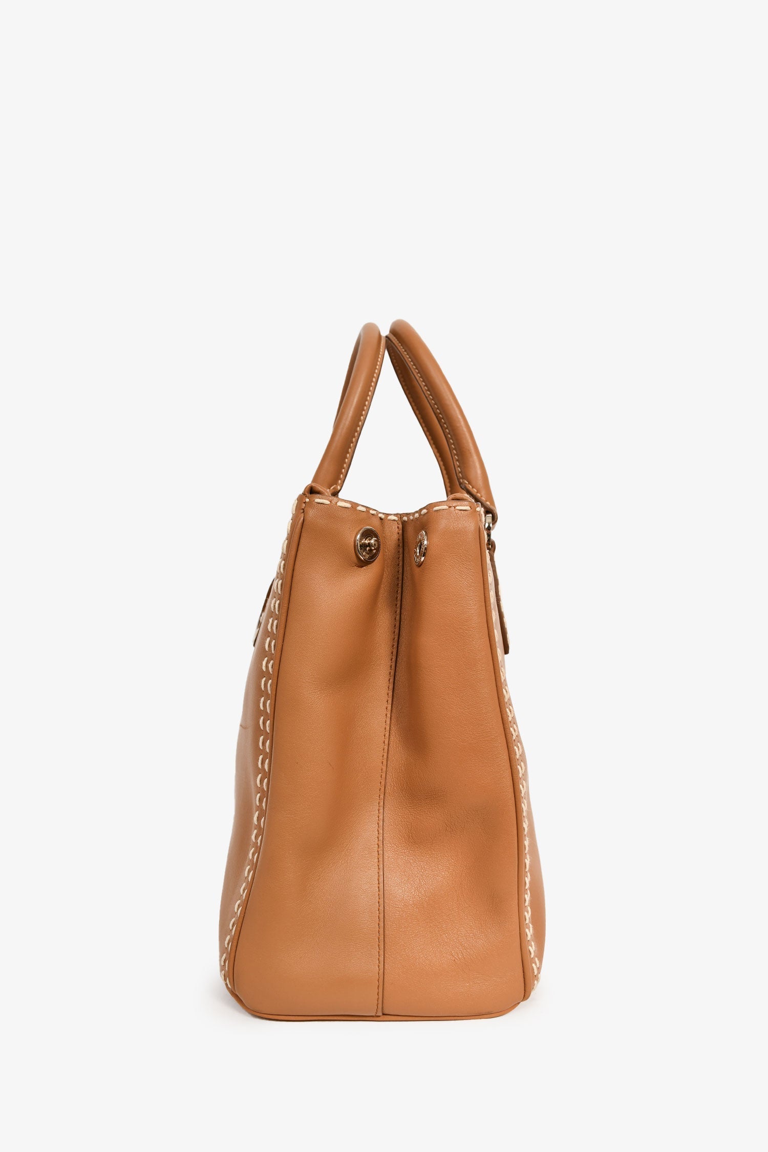 PRD Brown Leather White Stitch Double Zip 'Galleria' Top Handle with Strap