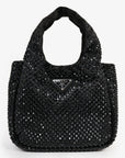 PRD 2024 Holiday Black Satin Crystal Top Handle Mini Tote Bag