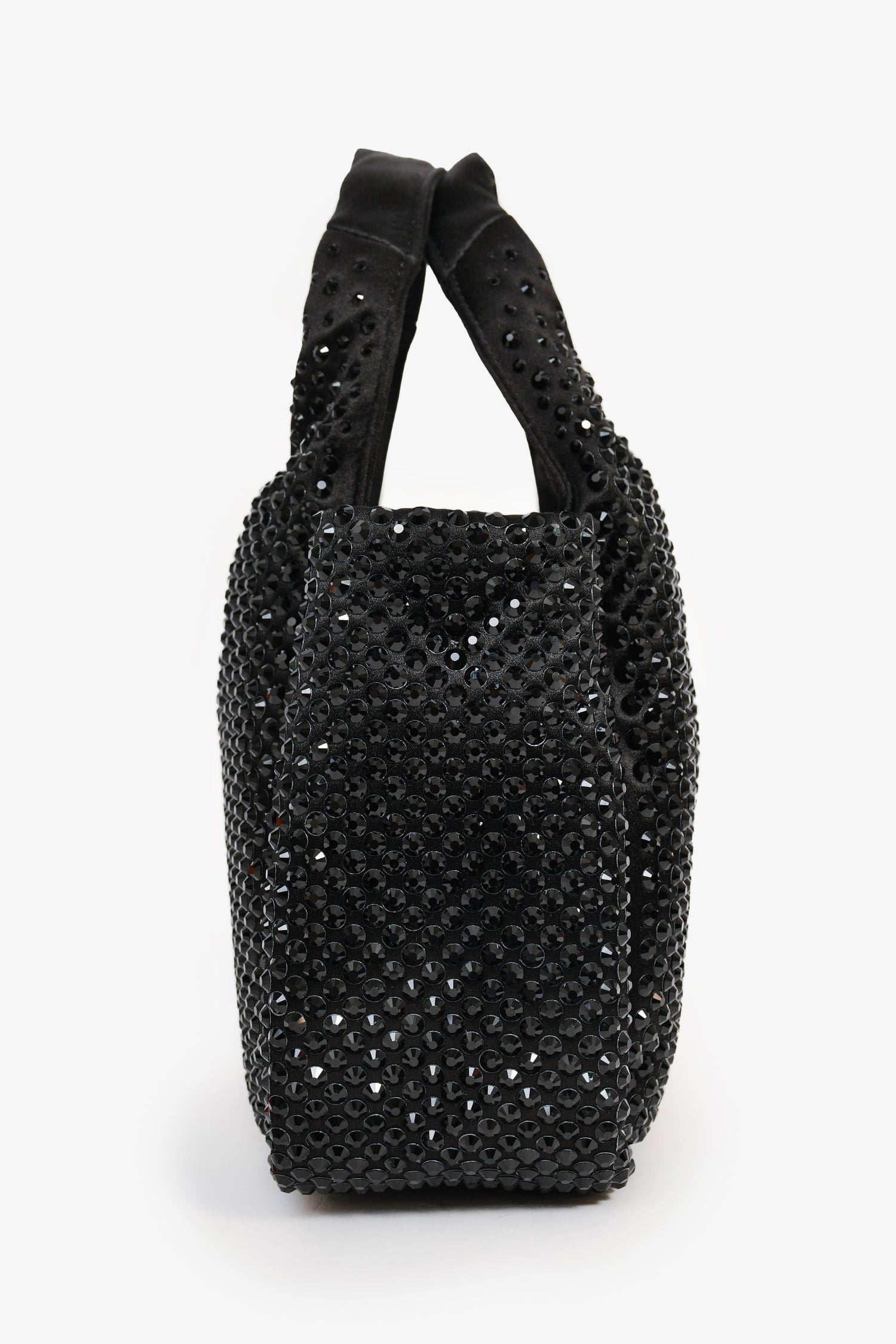 PRD 2024 Holiday Black Satin Crystal Top Handle Mini Tote Bag
