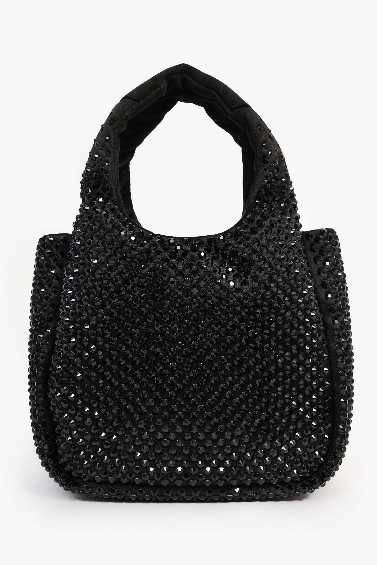PRD 2024 Holiday Black Satin Crystal Top Handle Mini Tote Bag